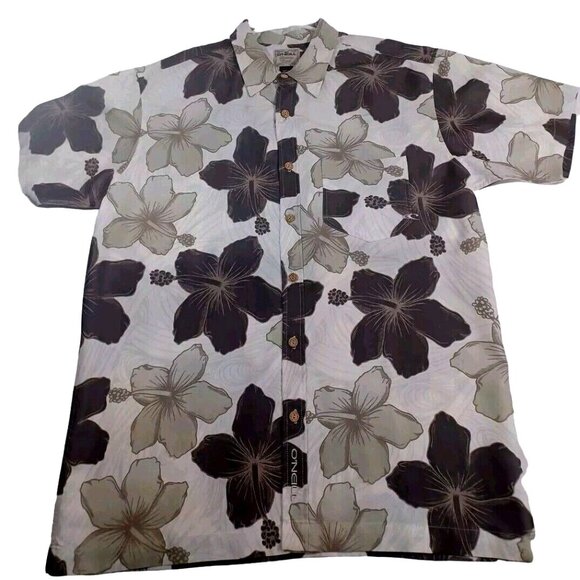 Mens O'Neill Heritage Series Hawaiian Shirt Size Medium Floral Brown Hib… - Picture 1 of 6